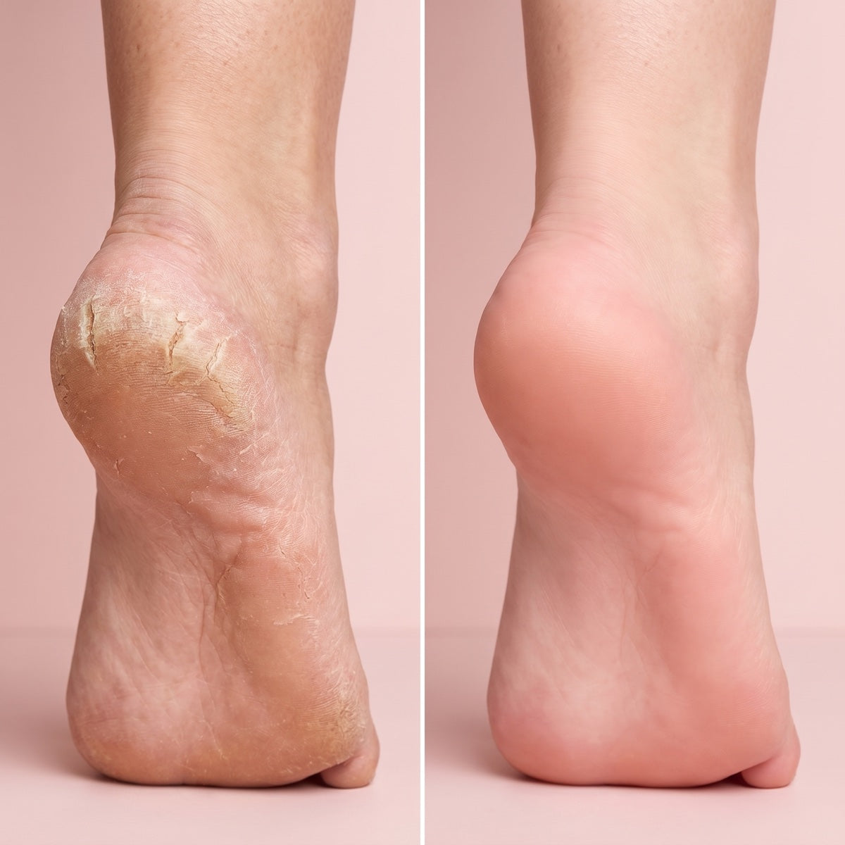 Cracked heel before and smooth heel after Velsa